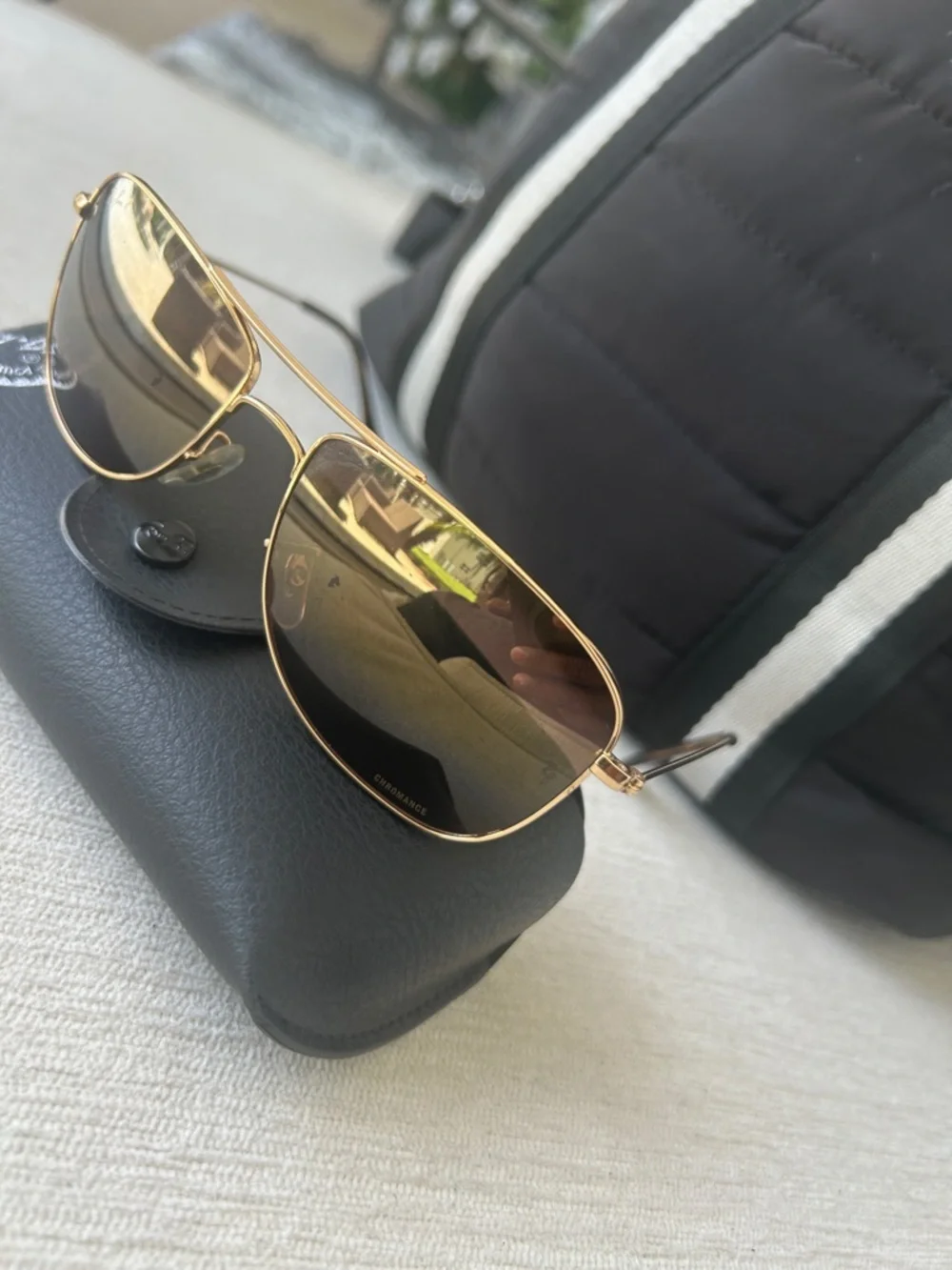Ray-Ban Unisex RB3543 Chromance Aviator sunglasses in a gold metal frame